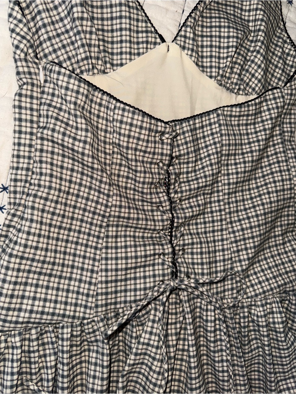 Backless Halter Plaid Mini Dress in Black and White - Picture 5 of 7